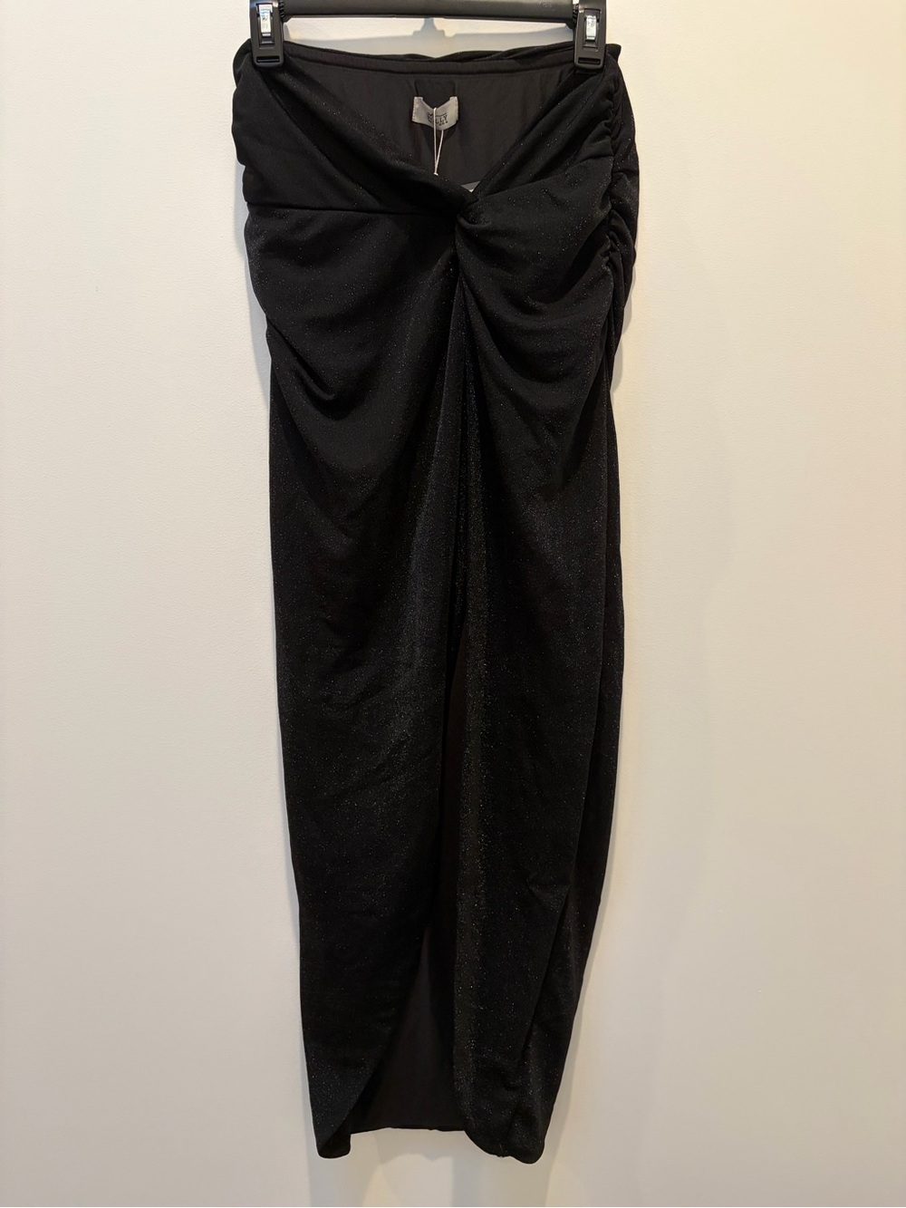 Oh Polly Shimmery Strapless High Slit Bodycon Midi Dress Black Size 6 NWT